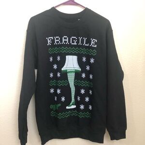 A Christmas Story Mens Small Sweatshirt Pullover Leg Lamp Black Snowflakes NWOT